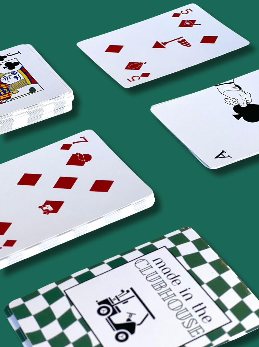 Aced It Co. custom-designed playing card deck featuring playful golf illustrations and motifs.
